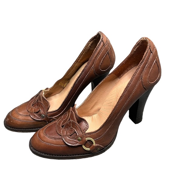 Vintage Ted Baker London Leather Brown Heeled Loafer Sz 37 - Picture 1 of 6